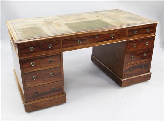 A late Victorian mahogany pedestal desk, W.4ft